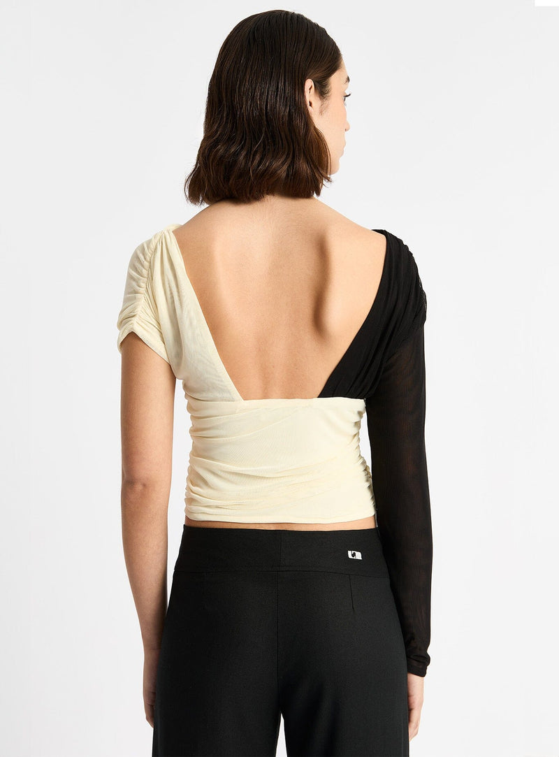 LAAGAM AQUARIUM BLACK & ECRU DRAPED TOP