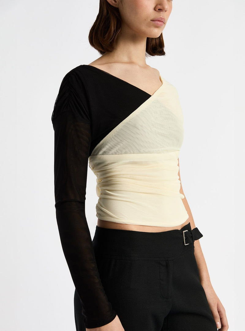 LAAGAM AQUARIUM BLACK & ECRU DRAPED TOP