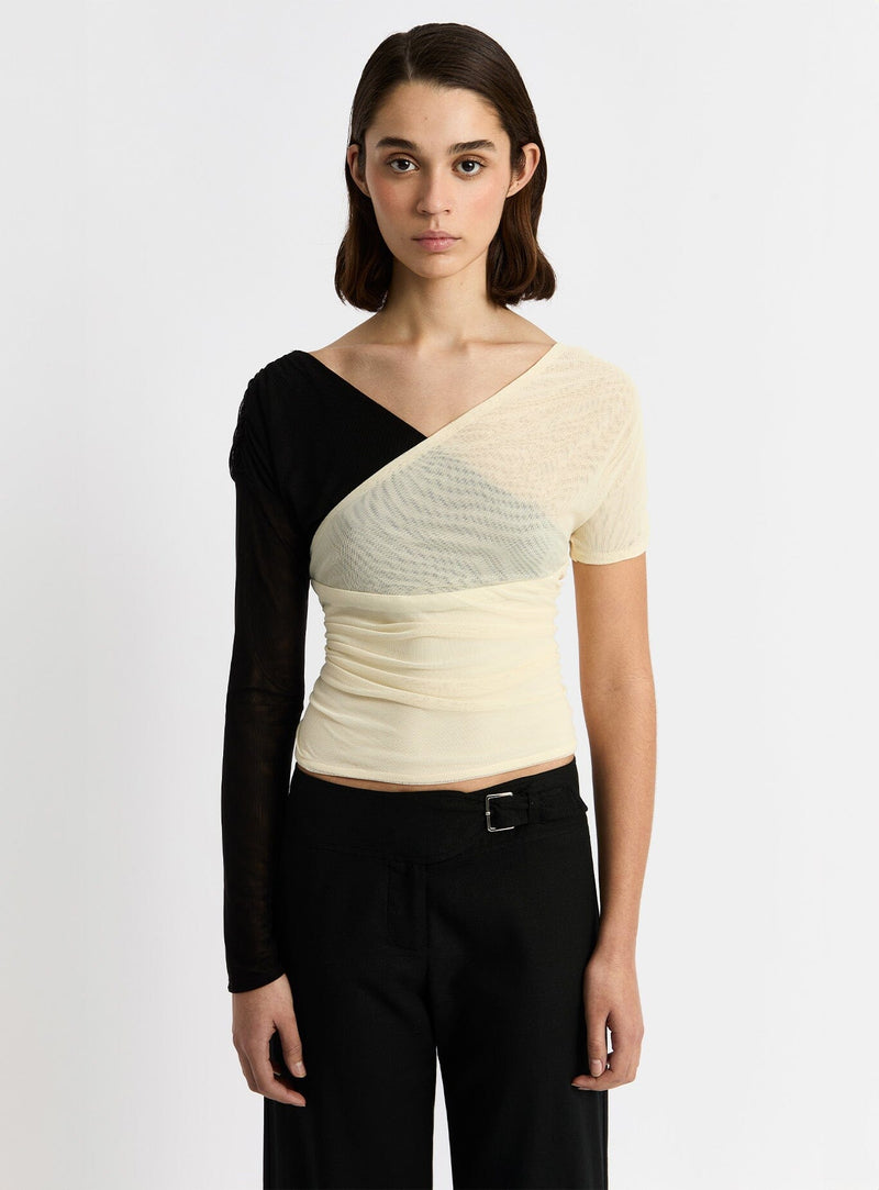 LAAGAM AQUARIUM BLACK & ECRU DRAPED TOP
