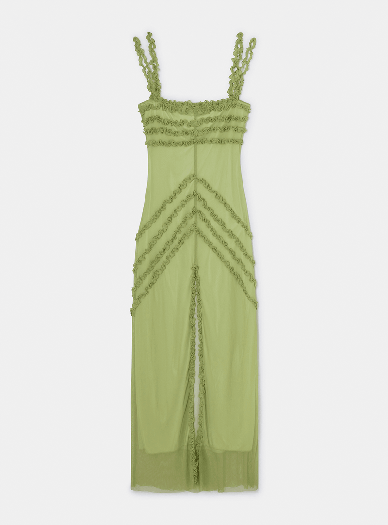 LAAGAM ARABELLA GREEN RUFFLED DRESS