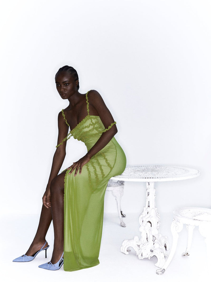 LAAGAM ARABELLA GREEN RUFFLED DRESS