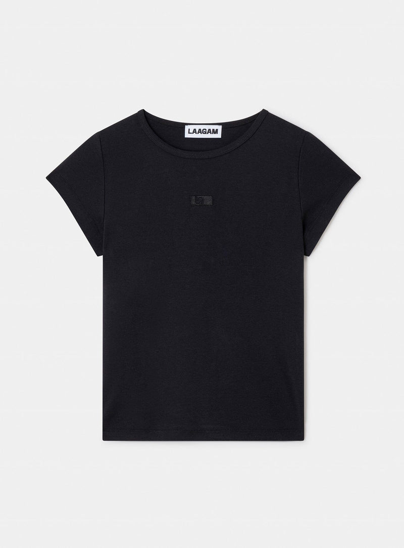 LAAGAM BLACK EMBROIDERED LOGO T-SHIRT