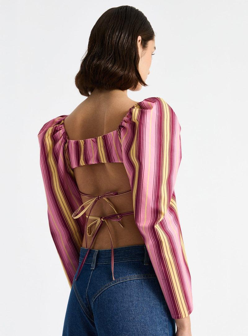 LAAGAM BRIGITTE PINK STRIPED PUFF SLEEVE BLOUSE