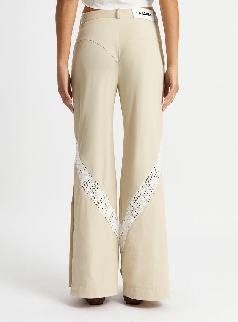 LAAGAM ELLIE BEIGE RELAXED CUT-OUT PANTS