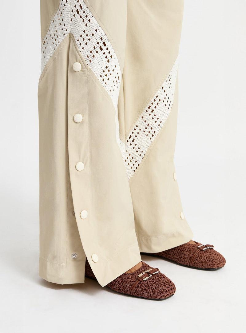 LAAGAM ELLIE BEIGE RELAXED CUT-OUT PANTS