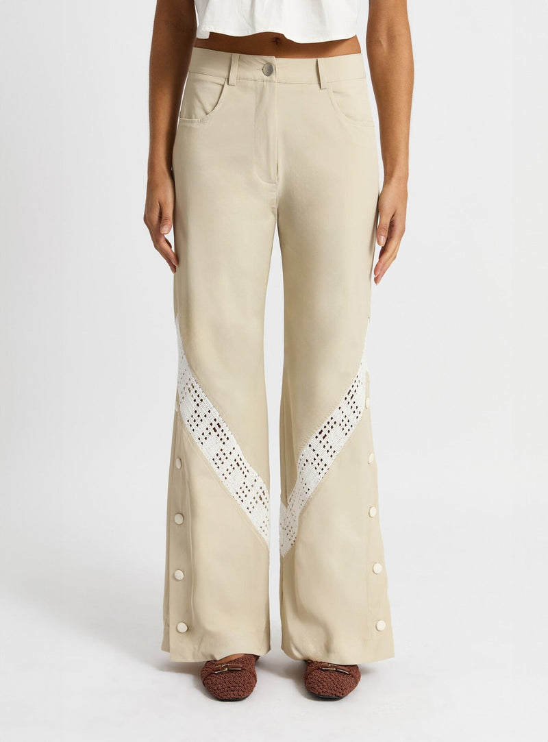 LAAGAM ELLIE BEIGE RELAXED CUT-OUT PANTS