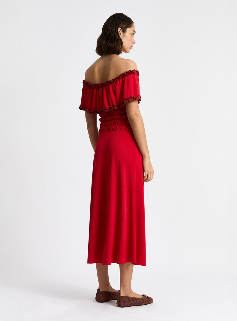 LAAGAM JADE RED JERSEY MIDI DRESS
