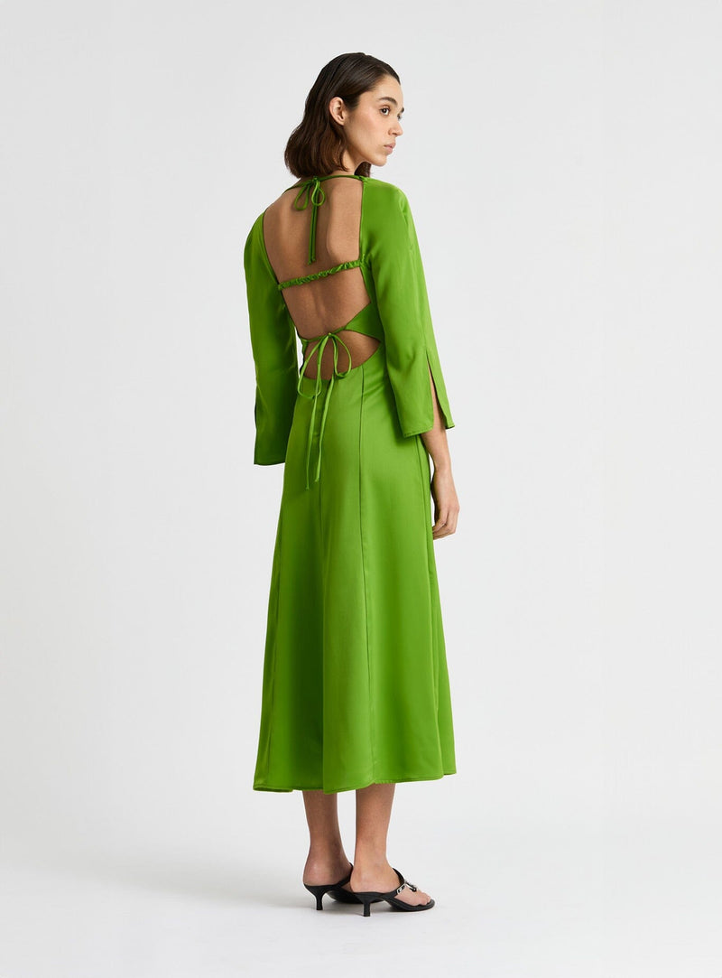 LAAGAM KIMBERLY GREEN SATIN MIDI DRESS
