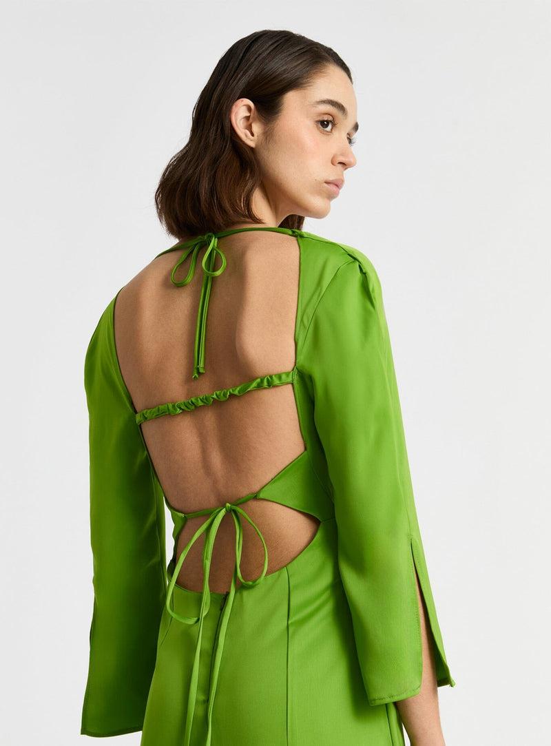 LAAGAM KIMBERLY GREEN SATIN MIDI DRESS