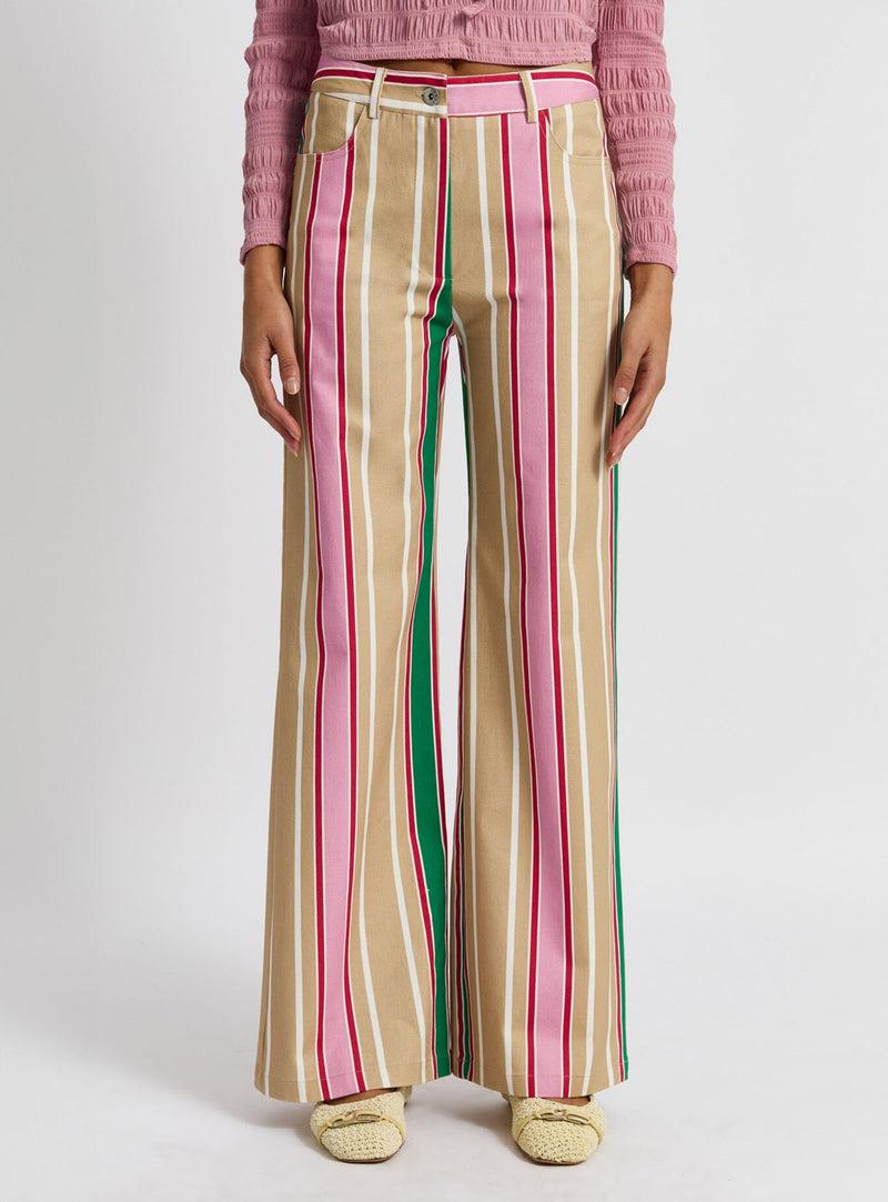LAAGAM LEROY BROWN STRIPED TWILL PANTS