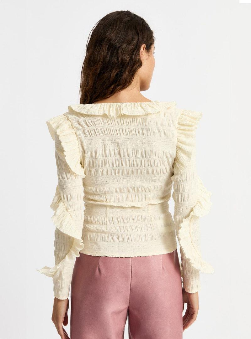LAAGAM MADDIE ECRU RUFFLED BLOUSE