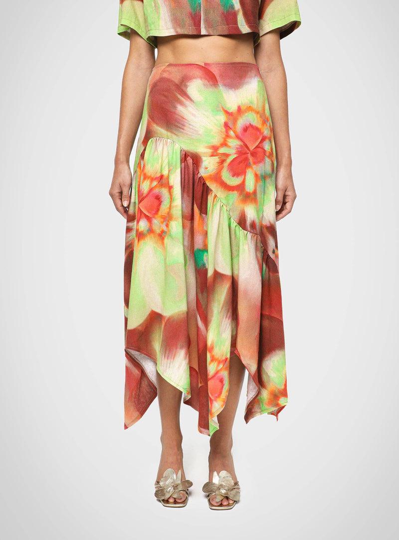 LAAGAM MARLEY ASYMMETRIC MIDI SKIRT