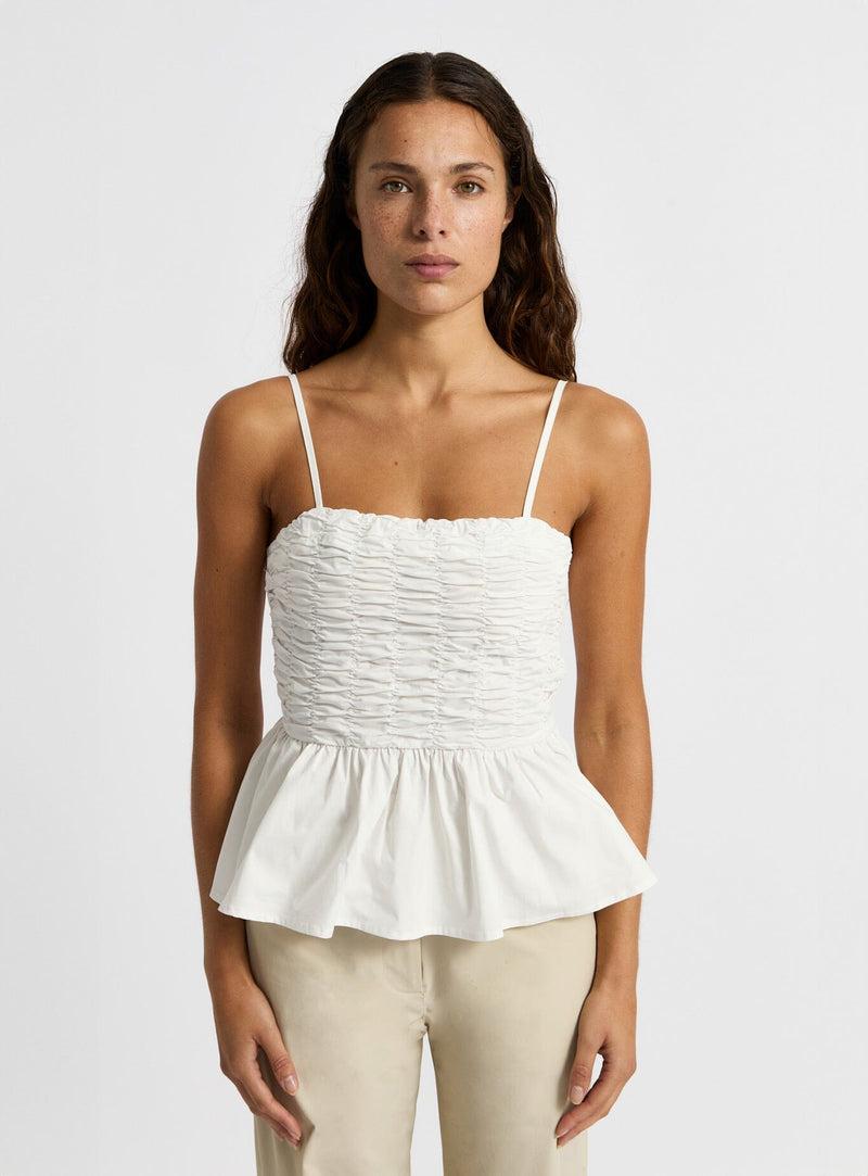 LAAGAM MATILDA WHITE RUCHED TOP