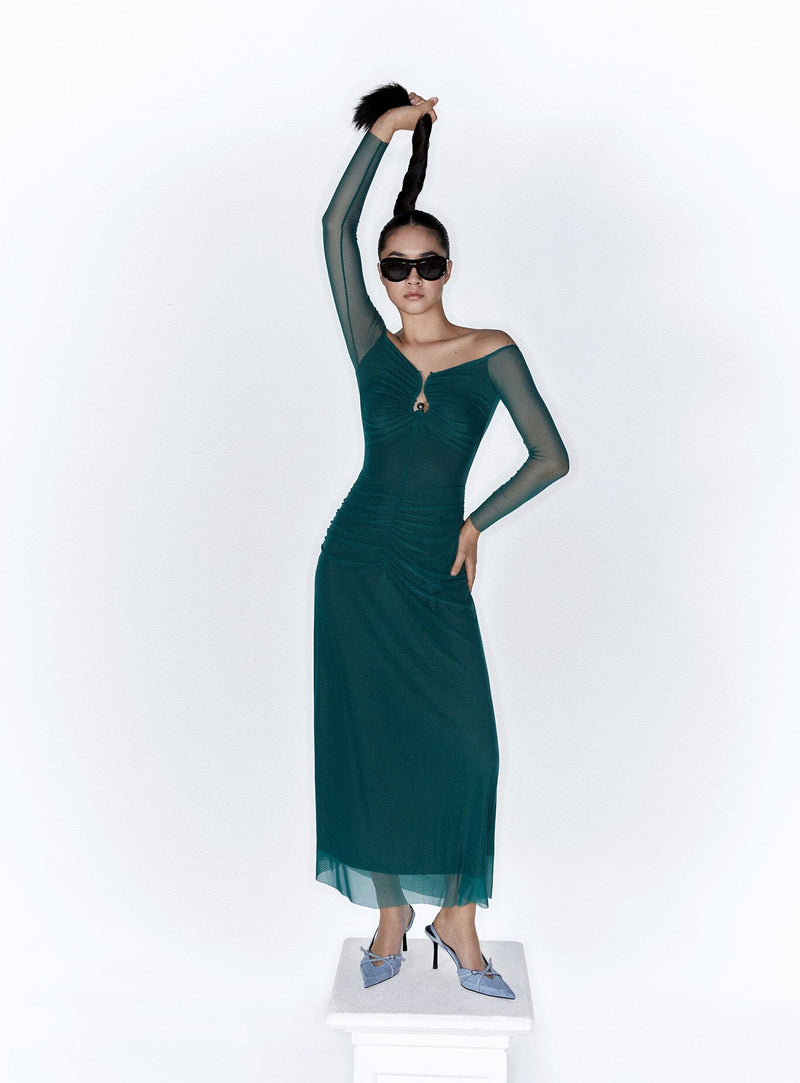 LAAGAM NAOMI GREEN TULLE DRESS