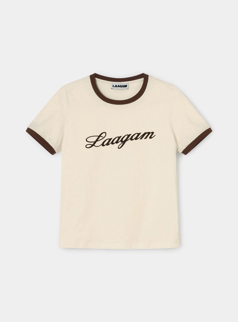 LAAGAM OLYMPIA ECRU COTTON LOGO T-SHIRT