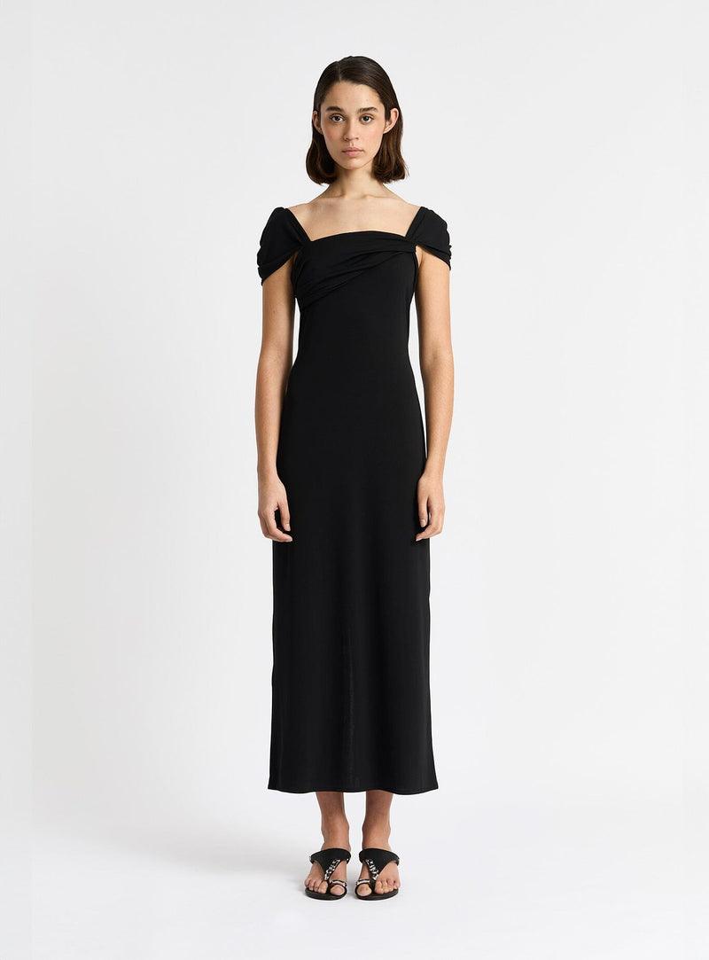 LAAGAM SIA BLACK JERSEY MIDI DRESS