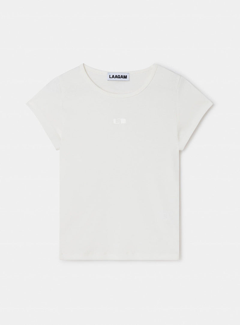 LAAGAM WHITE EMBROIDERED LOGO T-SHIRT